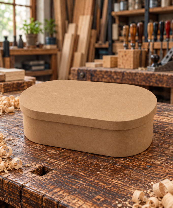 جعبه کارد و چنگال بیضی درب دار MDF مدل نعیمه 26*16*8سانتیمتر